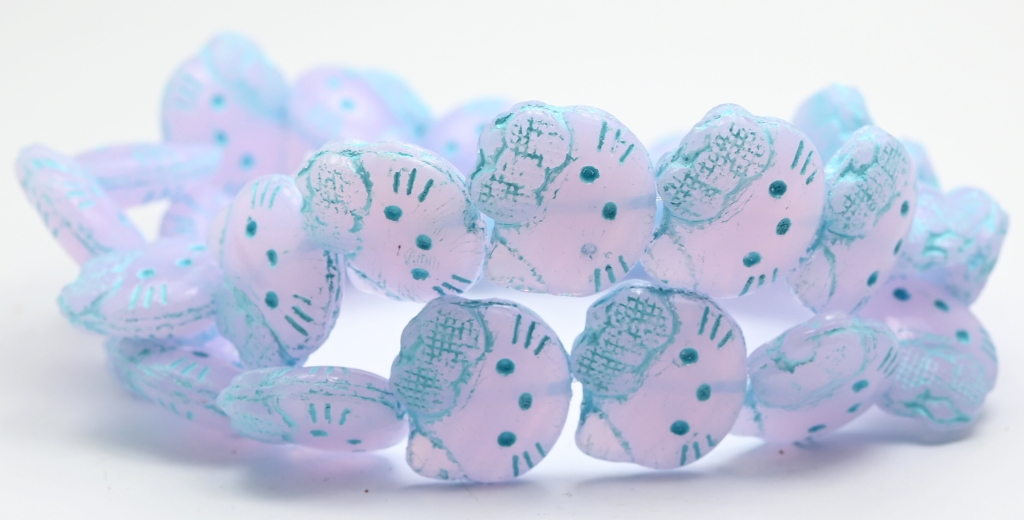 OUTLET 10 grams Hello Kitty Beads, 19 x 18 mm, Opal Pink Light Blue Lined (72200-54308), Glass, Czech Republic