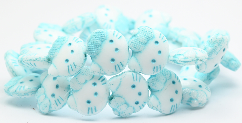 OUTLET 10 grams Hello Kitty Beads, 19 x 18 mm, White Light Blue Lined (02010-54308), Glass, Czech Republic