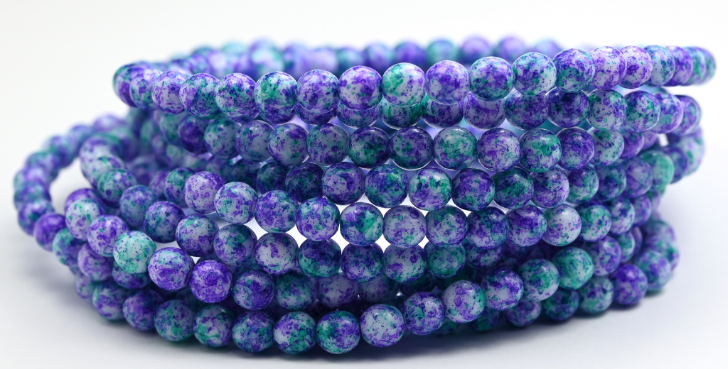 Round Pressed Glass Beads Druck, White 48511 (02010-48511), Glass, Czech Republic ~ STRANDED