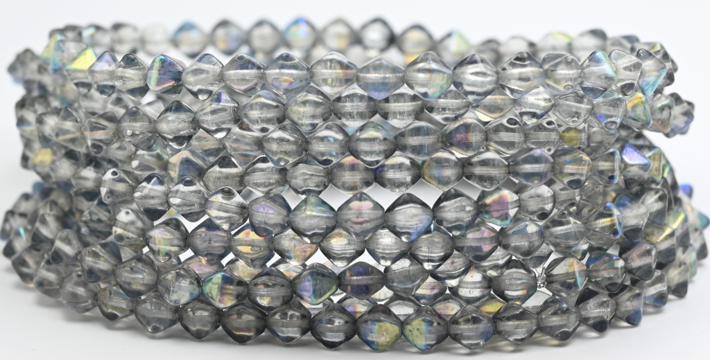 灯笼双锥形压制玻璃珠,水晶浅灰色 AB (00030-34311-AB),玻璃,捷克共和国 ~ 串珠