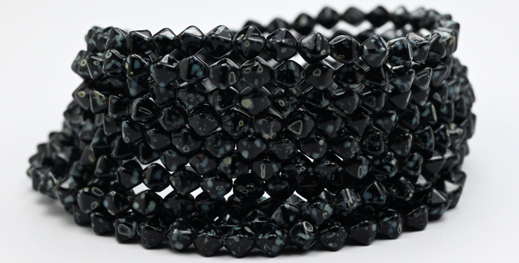 灯笼双锥形压制玻璃珠,黑色洞石(23980-86800),玻璃,捷克共和国 ~ STRANDED