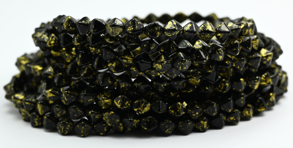 灯笼双锥形压制玻璃珠,黑色 47901 (23980-47901),玻璃,捷克共和国 ~ 串珠