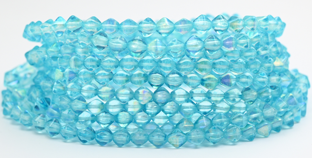 灯笼双锥形压制玻璃珠,水晶浅水蓝色 (00030-34308-AB),玻璃,捷克共和国 ~ 串珠