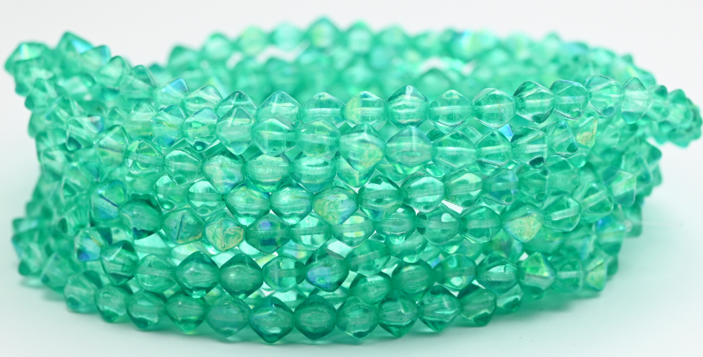 灯笼双锥形压制玻璃珠,水晶浅绿松石色 (00030-34309-AB),玻璃,捷克共和国 ~ 串珠