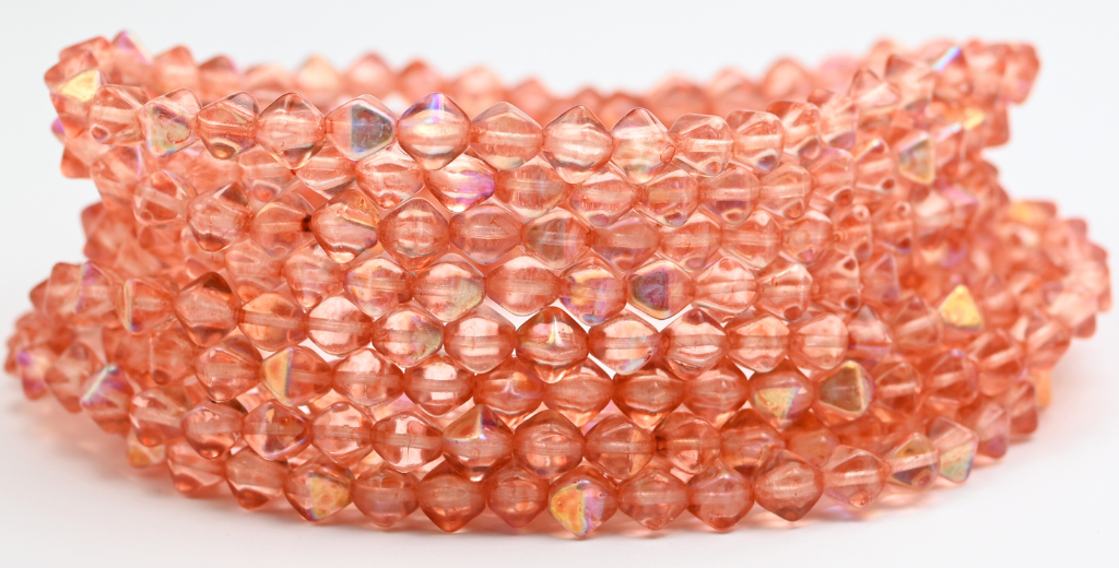 灯笼双锥形压制玻璃珠,水晶浅粉桃色 AB (00030-34305-AB),玻璃,捷克共和国 ~ 串珠