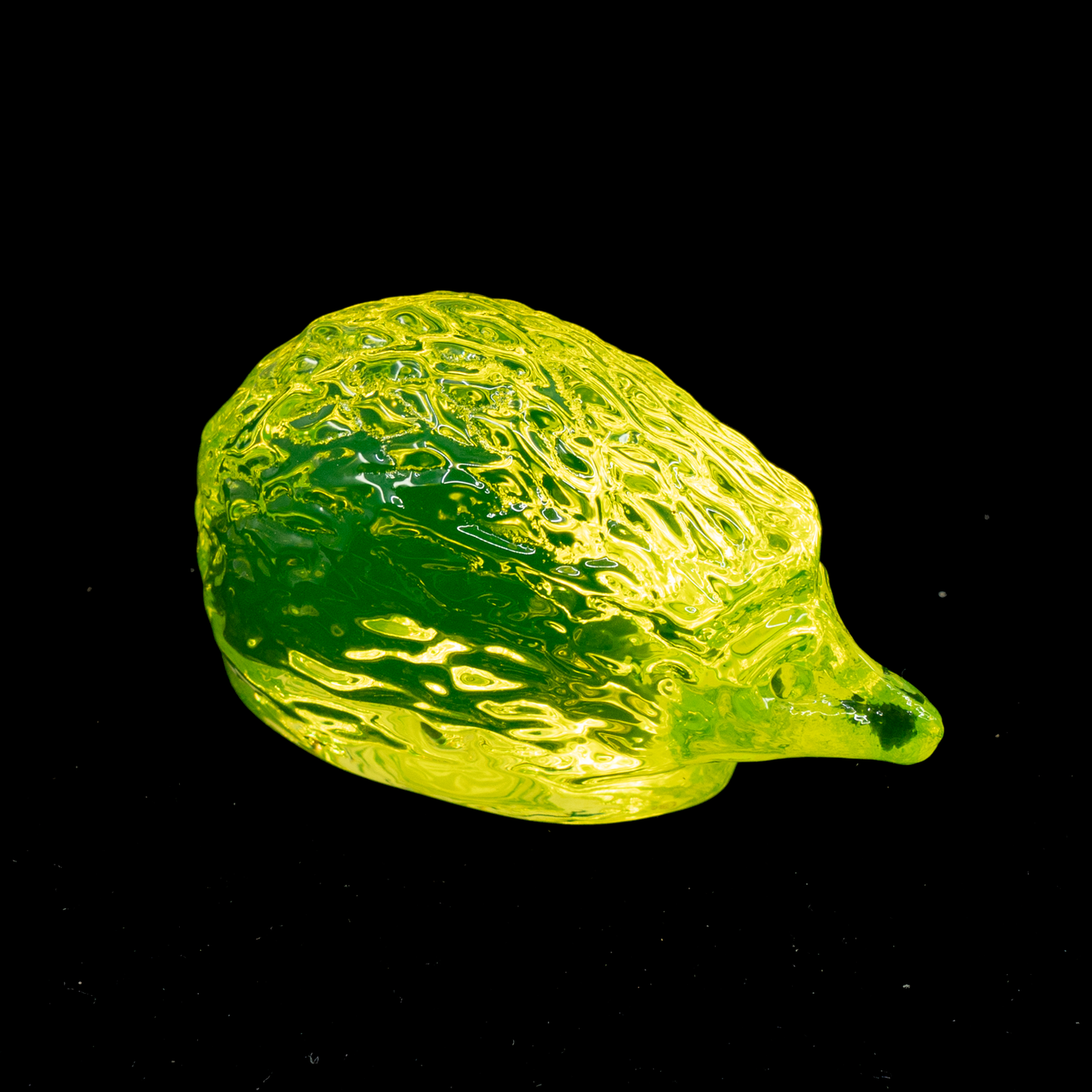 Uranium Glass Hedgehog – Handmade UV-Reactive Art Figurines, Czech Republic