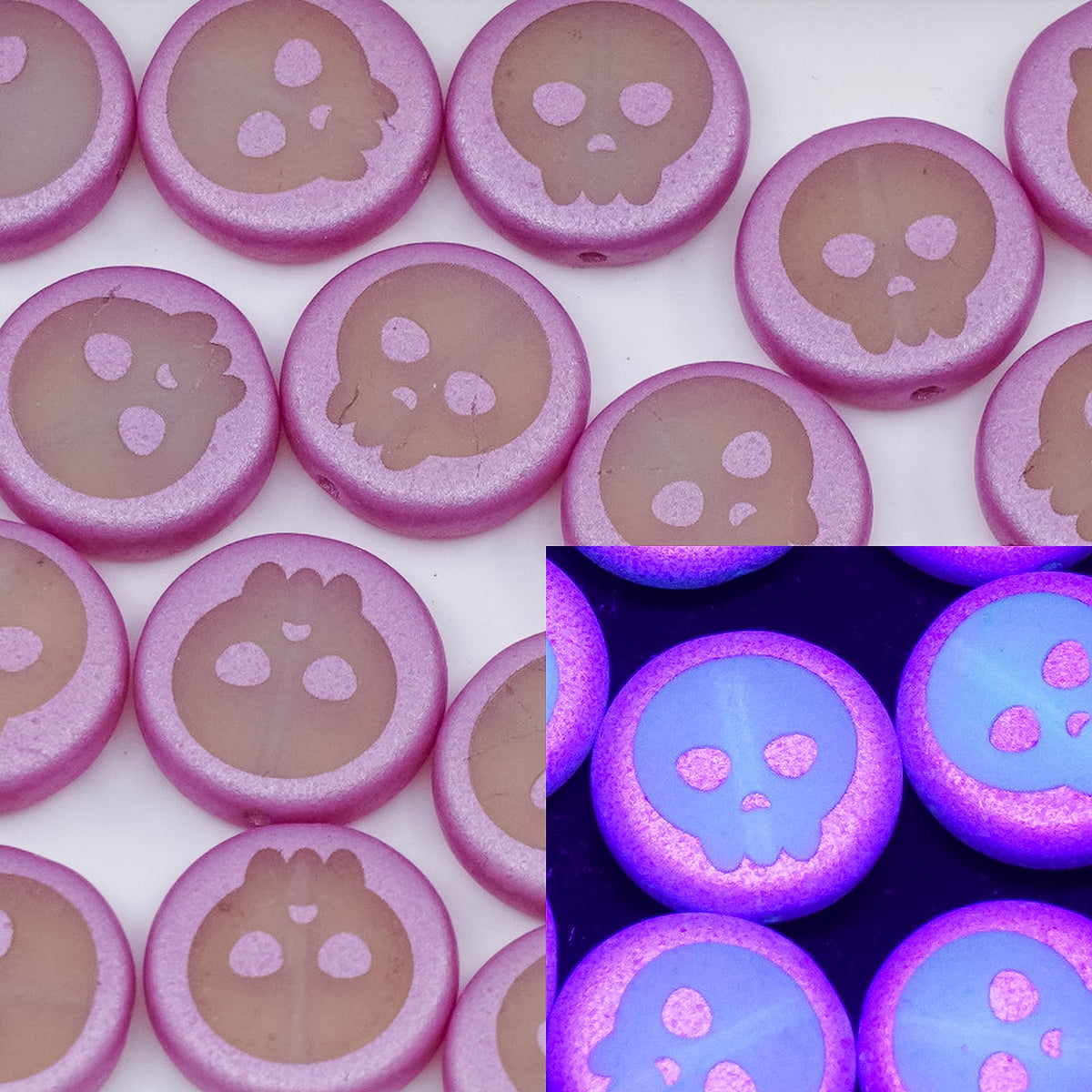 特价 5克 仿币珠,14 x 14 mm,欧泊 + 粉色菲斯卡骷髅 (8100-pink-FRESCA-skull),玻璃,捷克共和国