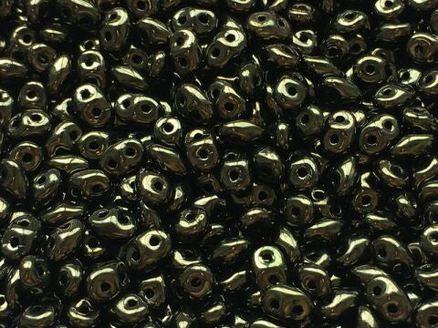 出口 10 克 Matubo SuperDuo 珠子,3 x 5 毫米,黑色光泽红色全涂层(23980-14495),玻璃,捷克共和国