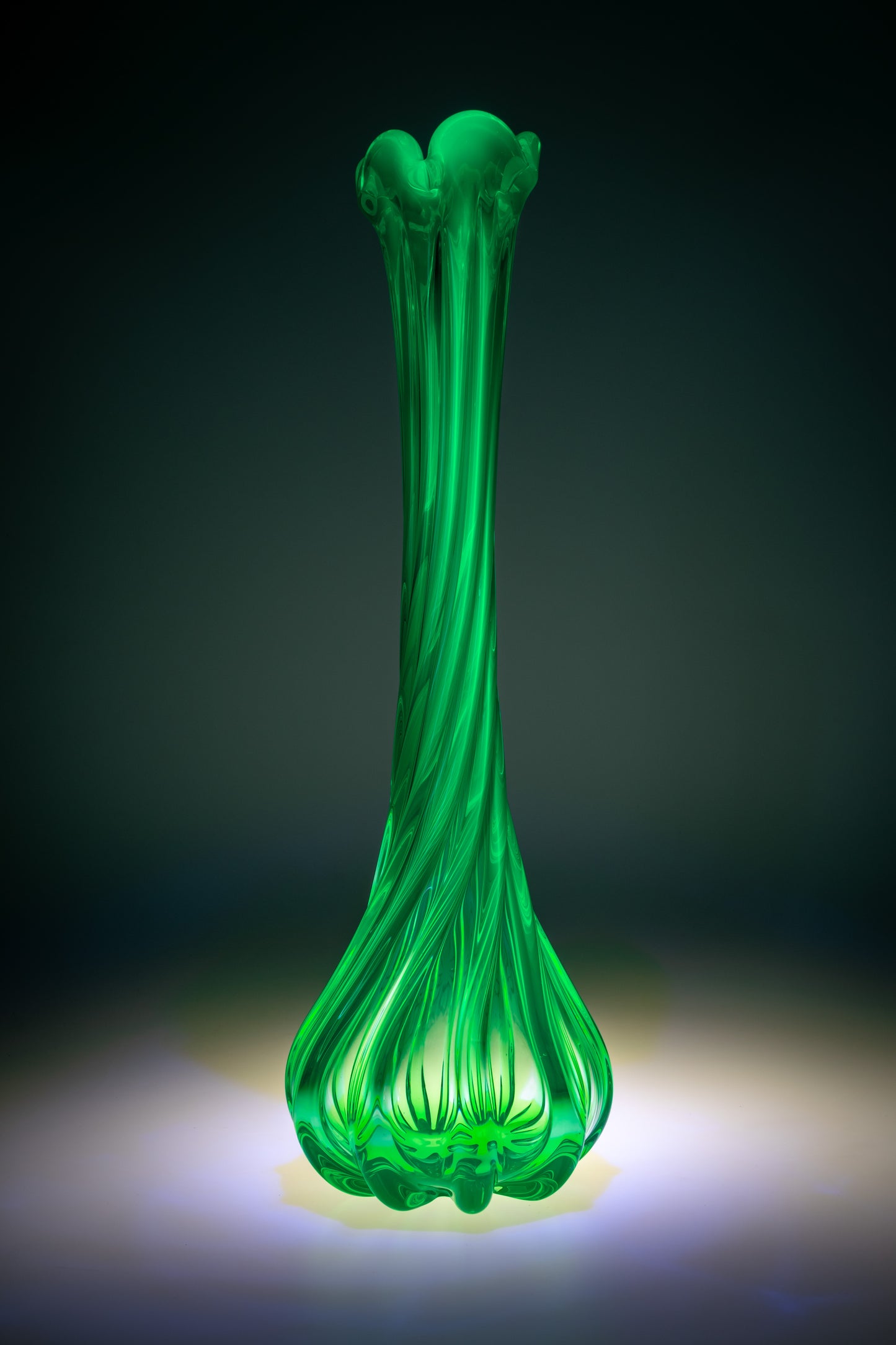Uranium Glass Vase - Hand Blown Flute, Glass, Czech Republic