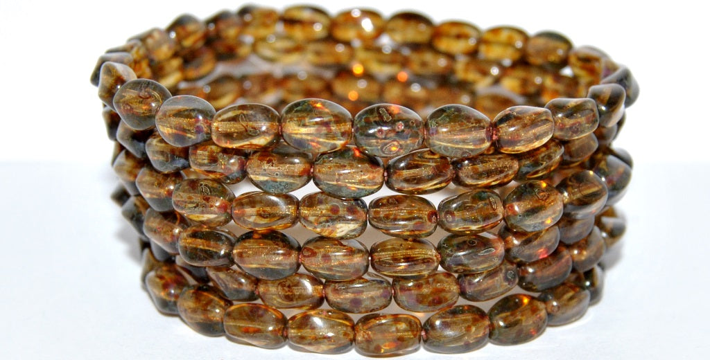 Twisted Oval Pressed Glass Beads, 40020 Travertin (40020 86800), Glass, Czech Republic