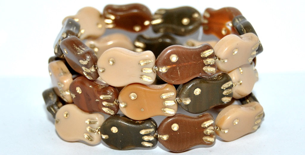 Simple Fish Pressed Glass Beads, Brown Mixed Colors 54202 (Brown Mix 54202), Glass, Czech Republic