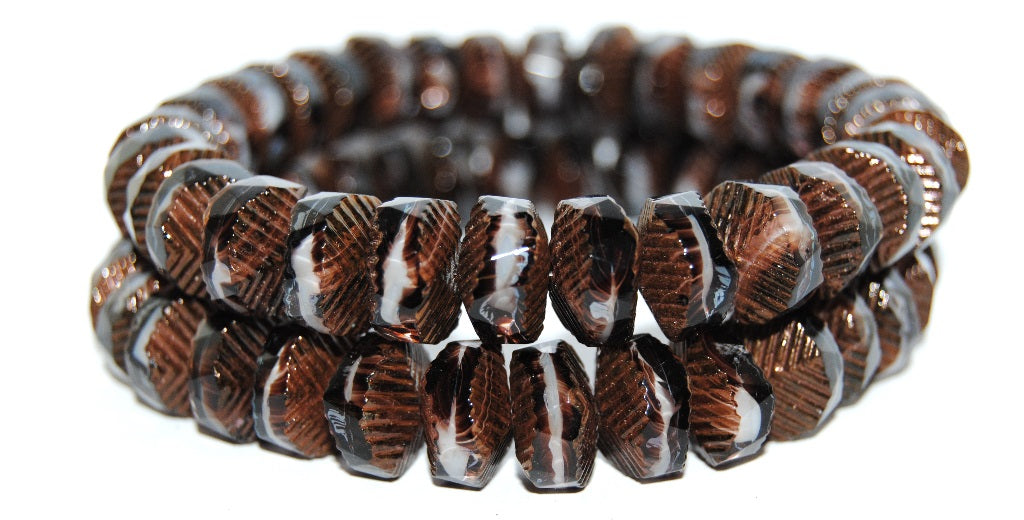 Faceted Cathedral Fire Polished Glass Beads, 15010 Bronze (15010 14415), Glass, Czech Republic