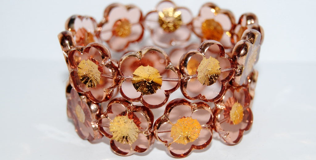 Table Cut Flower Beads Hibiscus, 21 Transparent Pink 27101 2Xside (21 70110 27101 2Xside), Glass, Czech Republic
