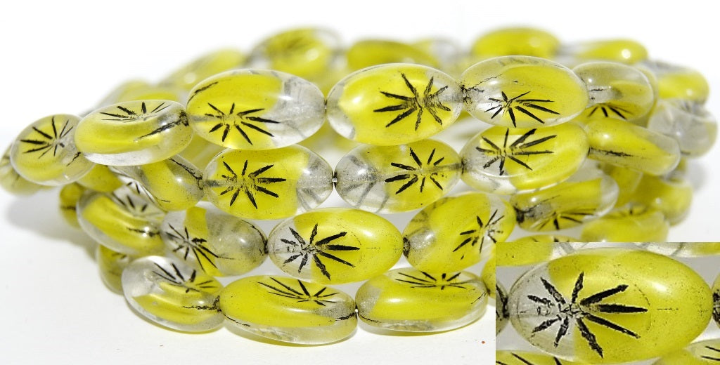 Oval With Rays Pressed Glass Beads, (86028 23202), Glass, Czech Republic