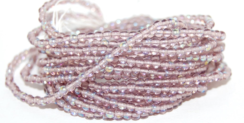 Round Pressed Glass Beads Druck, Transparent Light Amethyst Ab (20040 Ab), Glass, Czech Republic