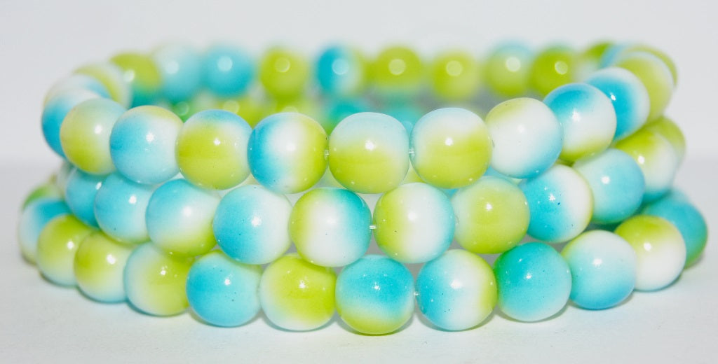 Round Pressed Glass Beads Druck, Yellow-Green Transparent Dyed (48010), Glass, Czech Republic
