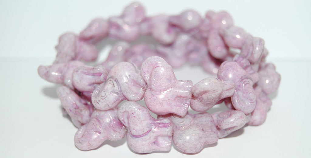 Elephant Animal Pressed Glass Beads, White Luster Lila (2010 14494), Glass, Czech Republic