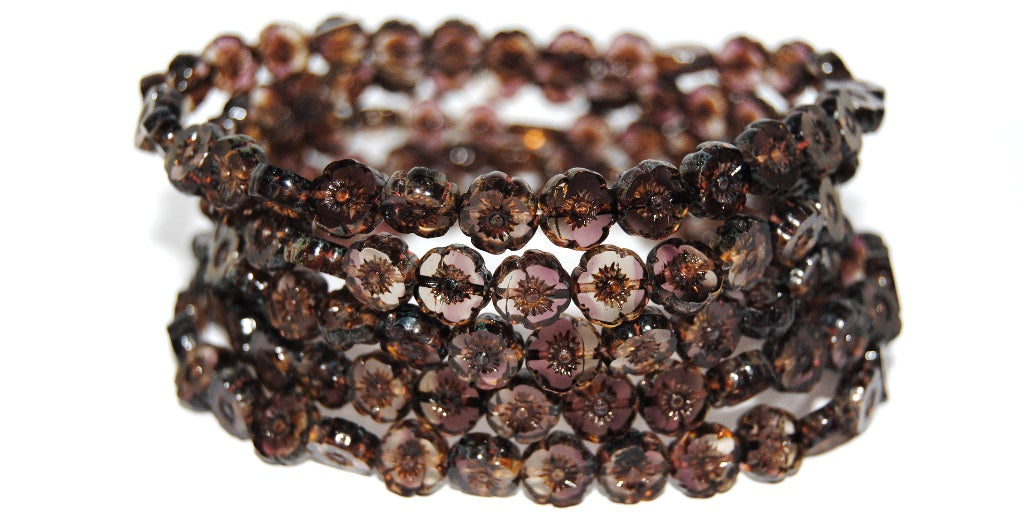 Table Cut Round Beads Hawaii Flowers, 2002008 Travertin (2002008 86800), Glass, Czech Republic