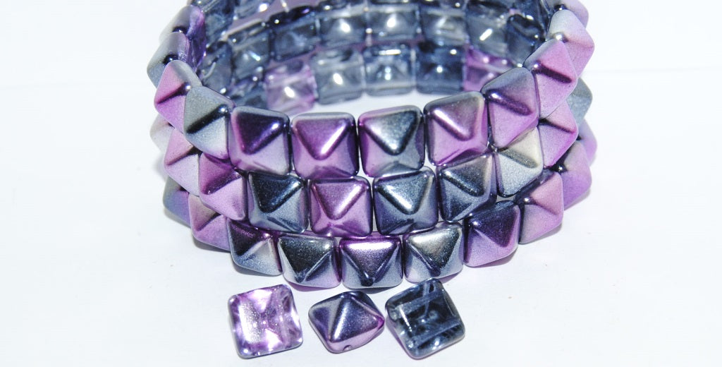 Pressed Glass Beads 2-Hole Square Pyramid, Crystal 48122 (30 48122), Glass, Czech Republic