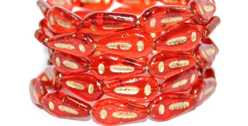 Flat Teardrop Pressed Glass Beads With Line, Light Siam 54202 (90070 54202), Glass, Czech Republic