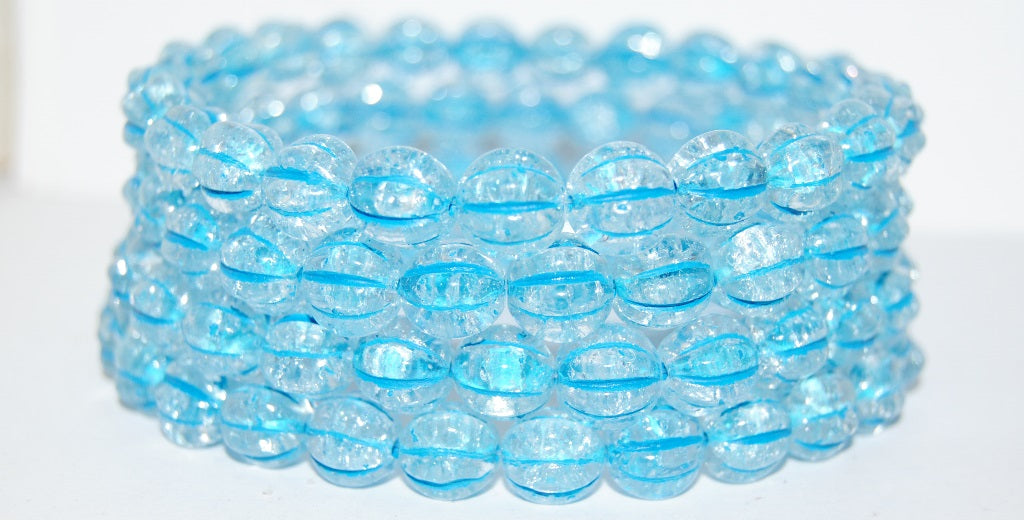 Melon Round Pressed Glass Beads With Stripes, (14460 Crack), Glass, Czech Republic