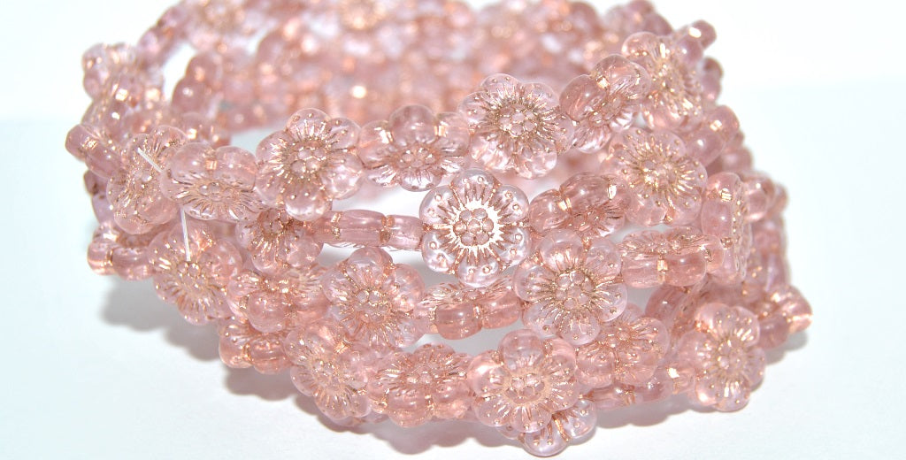 Flower Pressed Glass Beads, Transparent Pink 54200 (70200 54200), Glass, Czech Republic