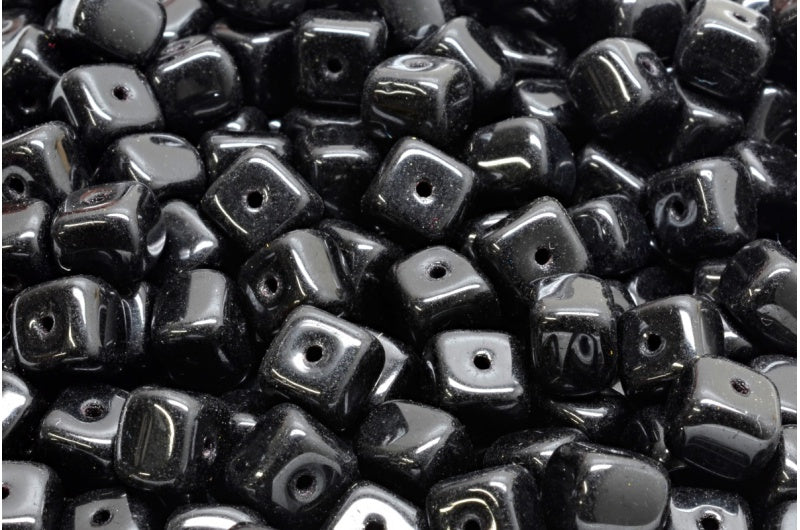 Cube Beads, Black (23980), Glass, Czech Republic