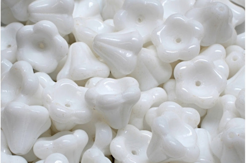 Bell Flower Beads White Glass Czech Republic R-111-00240-11X13-02010_250g