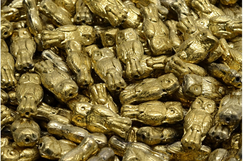 Owl Beads, Crystal Gold (00030-26443), Glass, Czech Republic