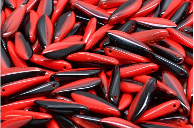 ダガービーズ、ブラックオペークレッド(23980-93200)、ガラス、チェコ共和国