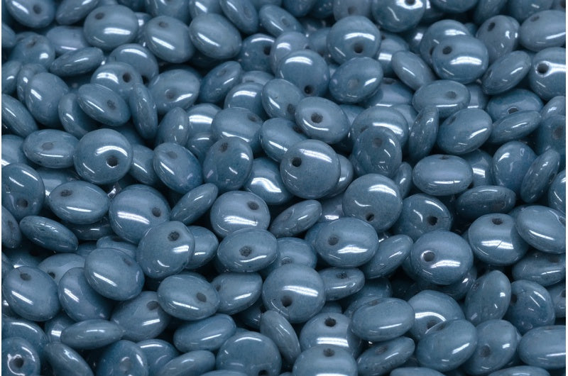 レンズ豆ビーズ、ホワイトラスターブルーフルコーティング(02010-14464)、ガラス、チェコ共和国