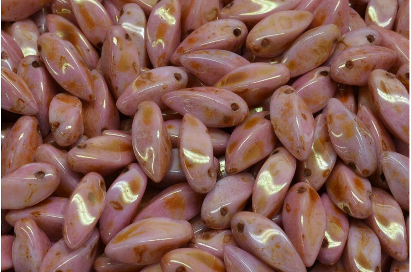 Twist Beads, White Stain With Luster Red (02010-65491), Glass, Czech Republic