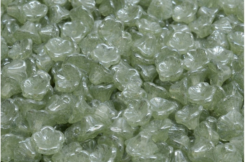 Bell Flower Cup Beads, Crystal Luster Green Full Coated (00030-14457), Glass, Czech Republic