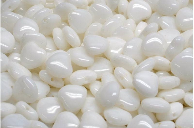 Heart Beads, White (02010), Glass, Czech Republic