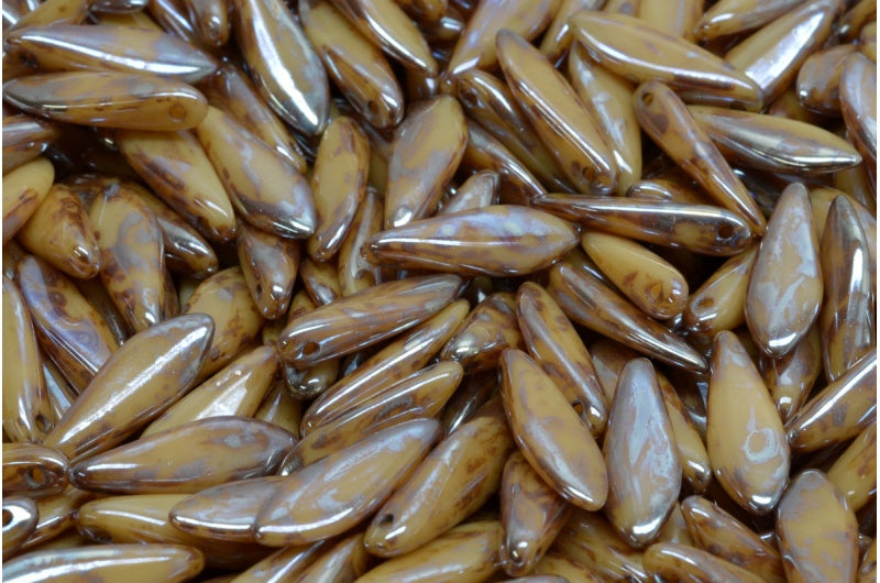 ダガービーズ、ベージュピカソ(13030-43400)、ガラス、チェコ共和国