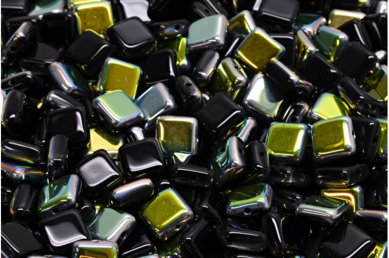 スクエアビーズ、ブラッククリスタル ヴィトレイル ミディアムコーティング (23980-28101)、ガラス、チェコ共和国