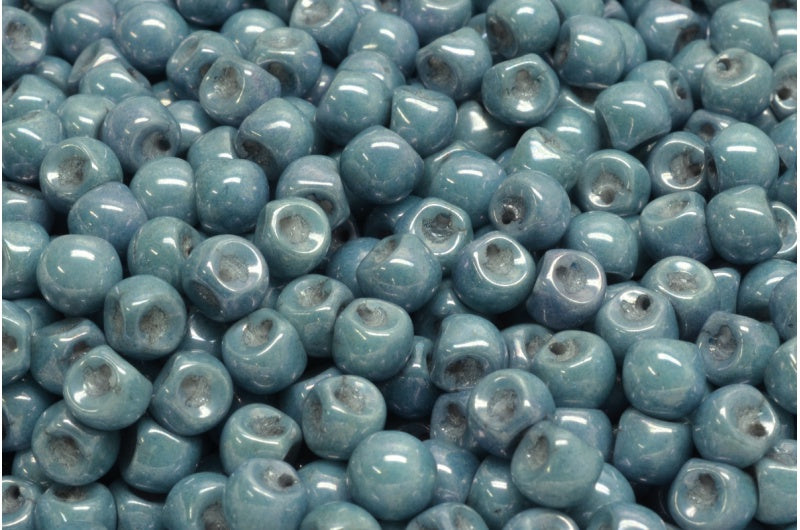 Mushroom Button Beads, White Luster Blue Full Coated (02010-14464), Glass, Czech Republic