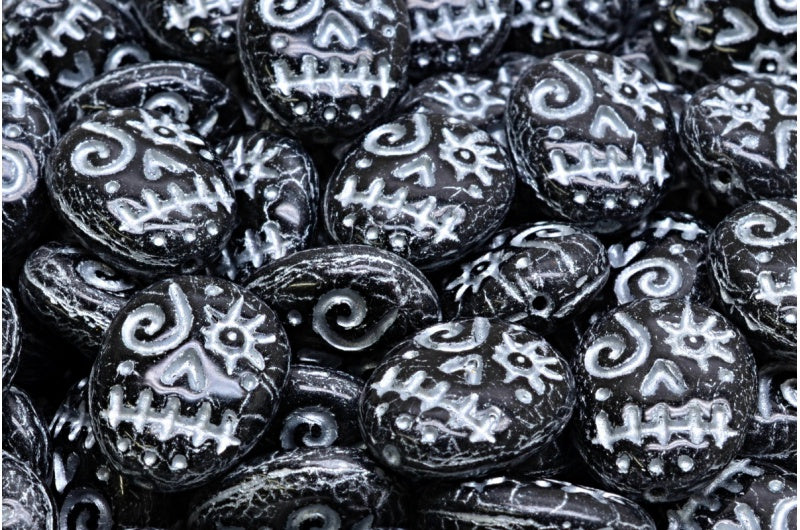Woodoo ファニーフェイスビーズ、ブラックシルバーライン(23980-54301)、ガラス、チェコ共和国