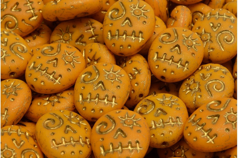 Woodoo Funny Face Beads, Opaque Yellow Matte Gold Lined (93110-84100-54302), Glass, Czech Republic