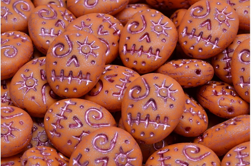 Woodoo ファニーフェイスビーズ、不透明イエローマットピンクライン(93110-84100-54321)、ガラス、チェコ共和国