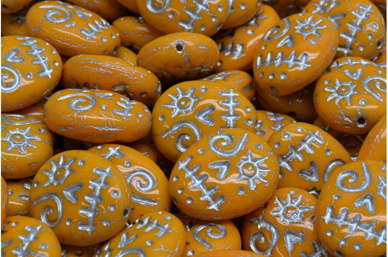 Woodoo Funny Face Beads, Opaque Yellow Silver Lined (93110-54301), Glass, Czech Republic