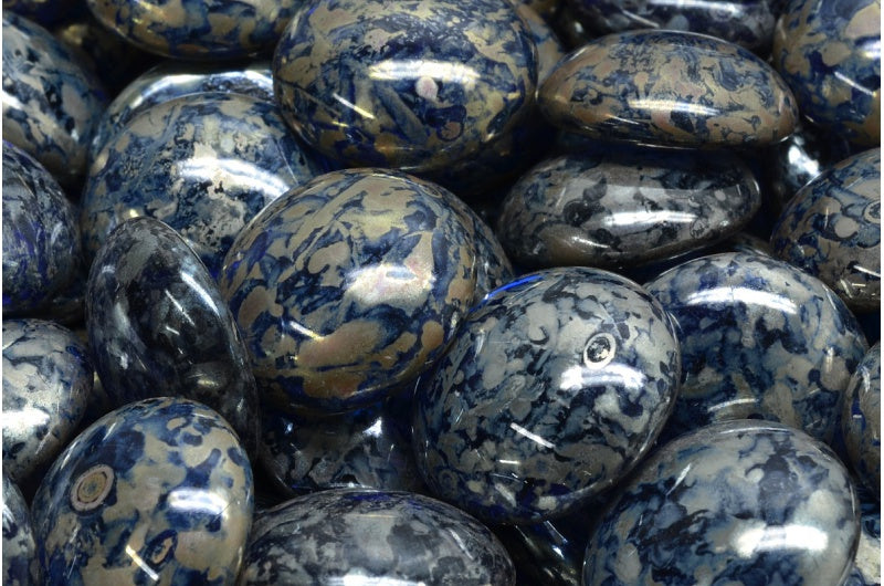 凸圆形珠子,透明蓝色毕加索 (30070-43400),玻璃,捷克共和国