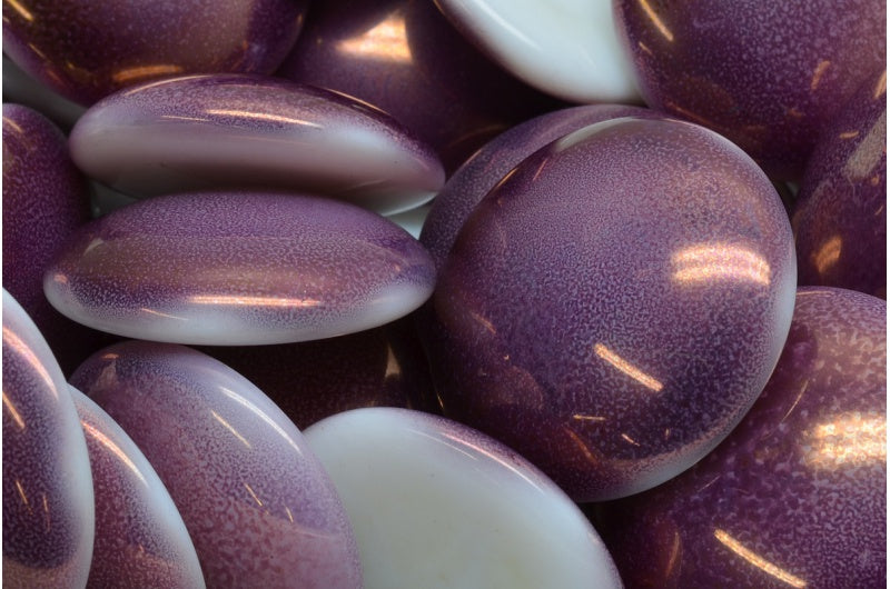 Cabochon Beads, White Luster Violet Half Coated (02010-14281), Glass, Czech Republic