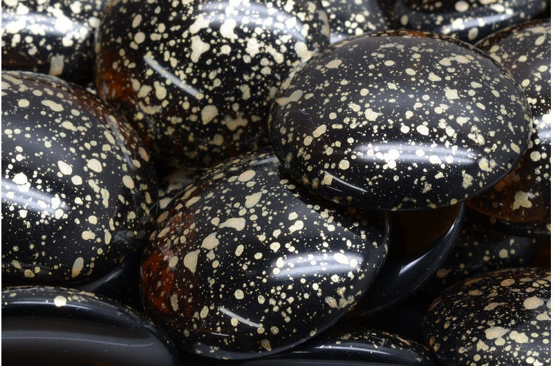 Cabochon Beads, Transparent Brown Gold Splash (10220-94401), Glass, Czech Republic