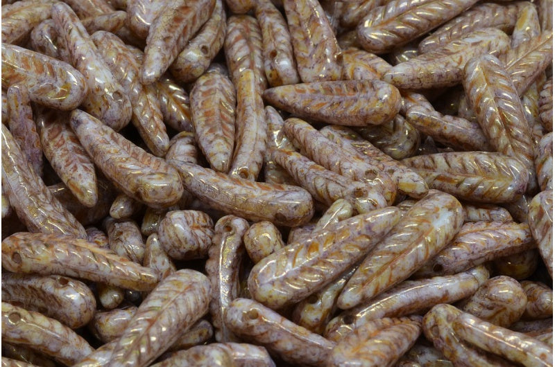 Bird Feather Beads, White Senegal Violet (02010-15695), Glass, Czech Republic