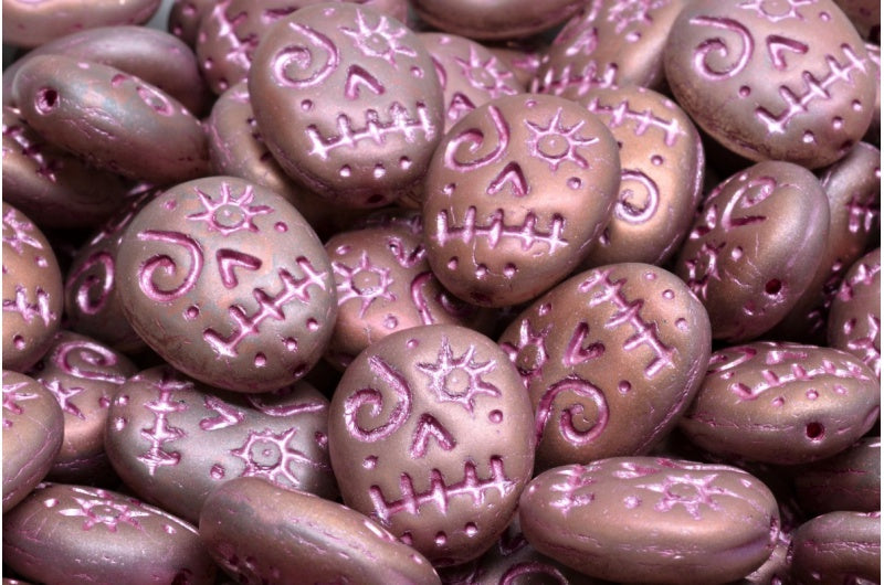 Woodoo Funny Face Beads, Crystal Matte Sliperit Full (2X Side) Pink Lined (00030-84100-29503-54321), Glass, Czech Republic