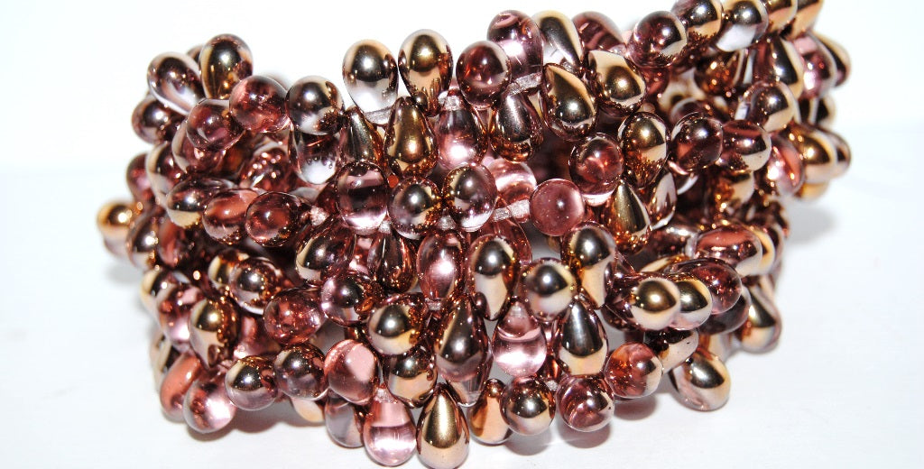 Pear Drop Pressed Glass Beads, Transparent Pink 27101 (70200 27101), Glass, Czech Republic