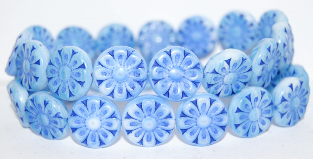 Flat Round With Flower Pressed Glass Beads, (6507624 33202), Glass, Czech Republic