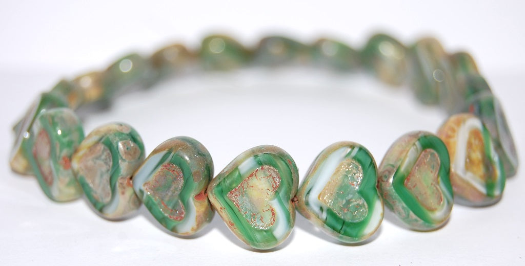 Table Cut Heart Beads With Heart, (5602 43400), Glass, Czech Republic