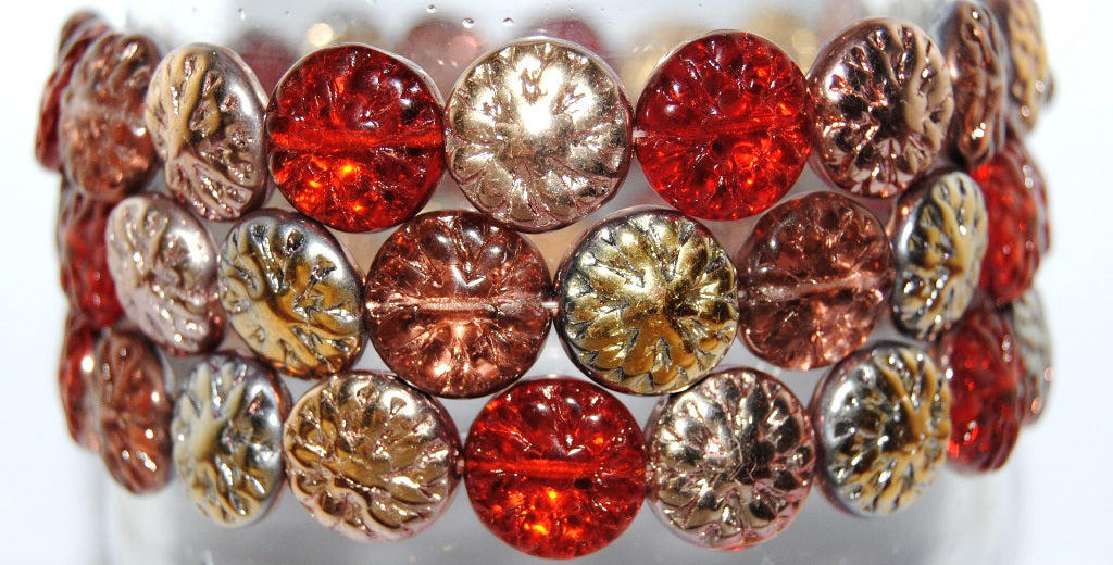 Round Flower Edelweiss Pressed Glass Beads, Color Silver Lined Crystal 27101 (Color 1 27101), Glass, Czech Republic